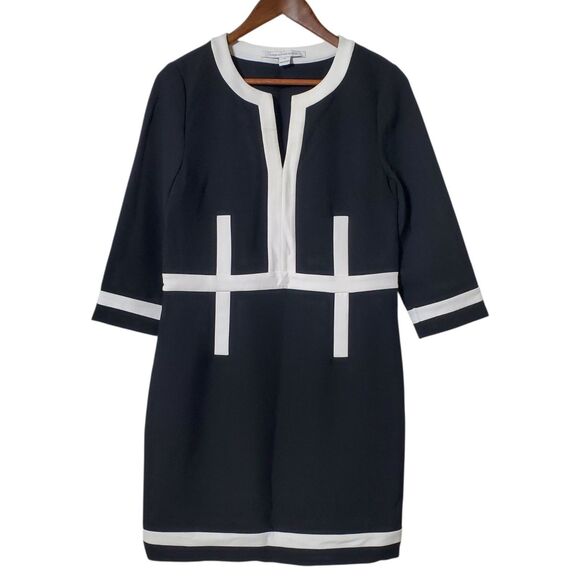 DVF Diane Von Furstenberg PETRA Shift Dress Size 10 Colorblock Black Womens - Picture 1 of 11